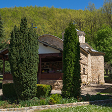 Amazing landscape with Cypresses and church in  Temski monastery St. George, Pirot Region, Republic of Serbia
