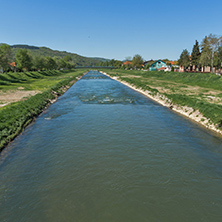 Nisava river passing through the town of Pirot, Republic of Serbia