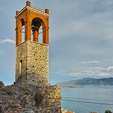 Last Rays of sun over Clock tower in Nafpaktos town, Western Greece