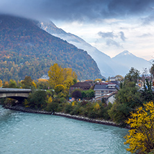 Amazing Autumn Landscape of Rhone River, canton of Vaud, Switzerland