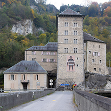 Frontal view of St. Maurice History fortress, canton of Vaud, Switzerland