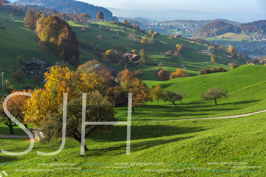 Autumn Landscape of typical Switzerland village near town of Interlaken, canton of Bern