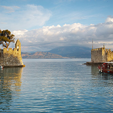 Amazing sunset of the port of Nafpaktos town, Western Greece
