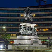 Night photo of Monument to the Tsar Liberator, Sofia, Bulgaria