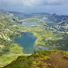 Panoramic view of The Twin,  the Trefoil , The fish and The Lower lakes, The Seven Rila Lakes, Bulgaria