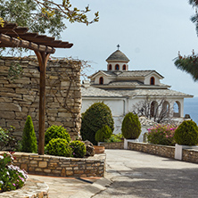 Panoramic view of Archangel Michael Monastery in Thassos island, East Macedonia and Thrace, Greece