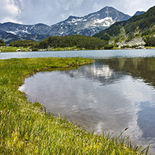 Landscape of Banderishki chukar peak and Reflection in Muratovo lake, Pirin Mountain, Bulgaria