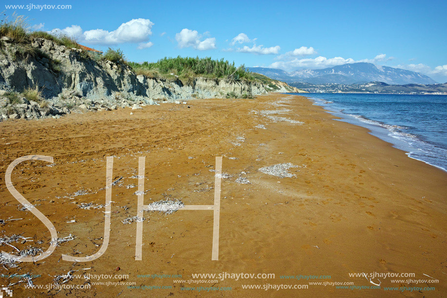 Panoramic view of Red sands of xsi beach, Kefalonia, Ionian Islands, Greece