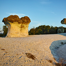 Morning landscape of rock formation The Stone Mushrooms near Beli plast village, Kardzhali Region, Bulgaria