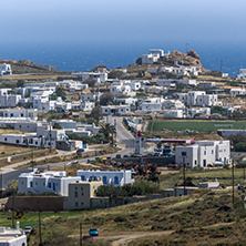 Panoramic view of Town of Ano Mera, island of Mykonos, Cyclades, Greece