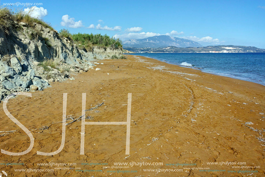 Panorama of Red sands of xsi beach, Kefalonia, Ionian Islands, Greece