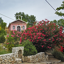 Orthodox church with spring flowers, Kefalonia, Ionian islands, Greece