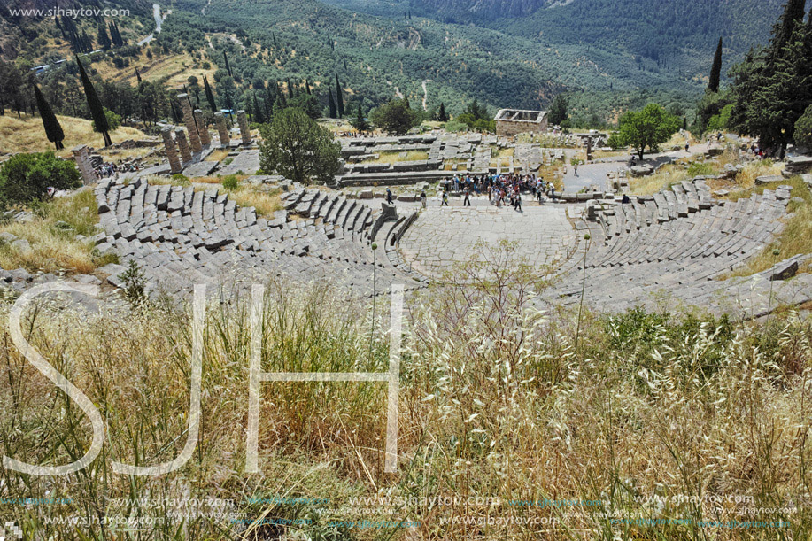 Panoramic view of Amphitheater in Ancient Greek archaeological site of Delphi,Central Greece
