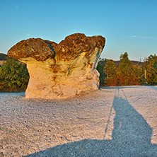 Sunrise over rock formation The Stone Mushrooms near Beli plast village, Kardzhali Region, Bulgaria