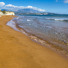 panorama of Xi Beach,beach with red sand in Kefalonia, Ionian islands, Greece