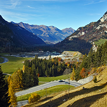 Amazing Panorama to road in Swiss Alps near Bluemlisalp peak, Switzerland