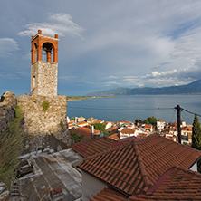 Amazing seascape with Clock tower in Nafpaktos town, Western Greece