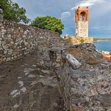 Seascape with Clock tower in Nafpaktos town, Western Greece