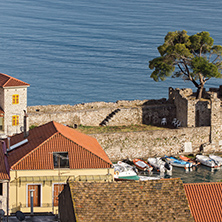 Panorama with Fortification at the port of Nafpaktos town, Western Greece