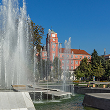 Town Hall and Fountain in the center of City of Pleven, Bulgaria