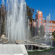 Amazing view of Town Hall and Fountain in the center of City of Pleven, Bulgaria