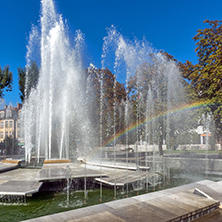 Amazing view of Fountain and rainbow in the center of City of Pleven, Bulgaria