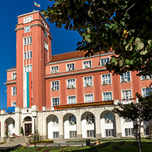 Amazing Red Building of Town Hall in the center of City of Pleven, Bulgaria