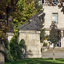 Cannon from the Russo-Turkish War of 1877-1878 and St. George the Conqueror Chapel Mausoleum, City of Pleven, Bulgaria