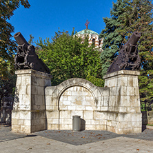 Cannon from the Russo-Turkish War of 1877-1878 and St. George the Conqueror Chapel Mausoleum, City of Pleven, Bulgaria