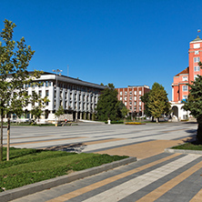 Panoramic view with town hall in center of city of Pleven, Bulgaria