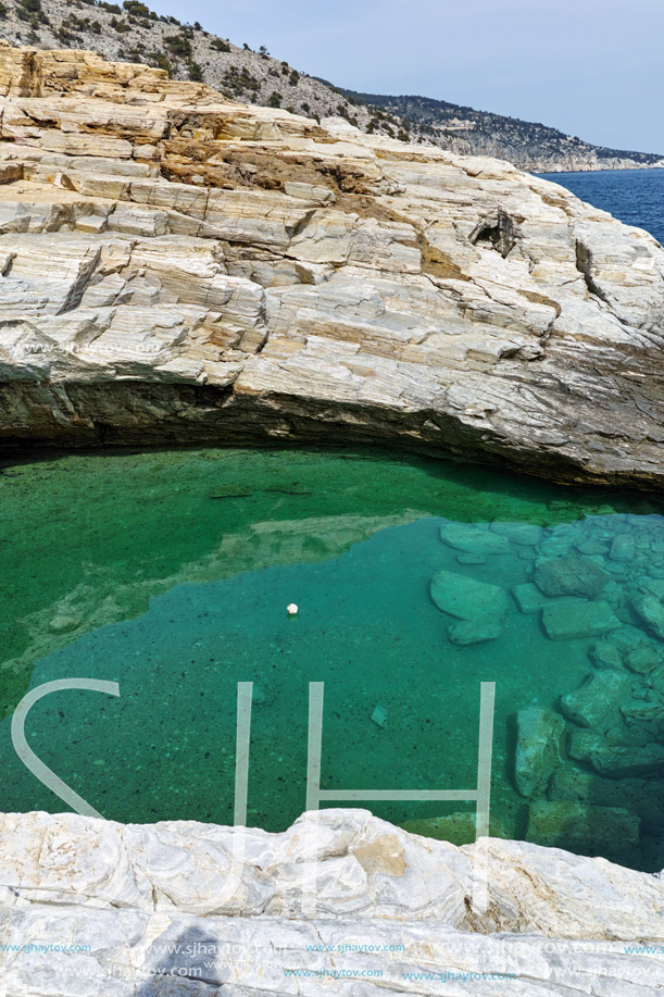 Clean waters of Giola Natural Pool in Thassos island, East Macedonia and Thrace, Greece