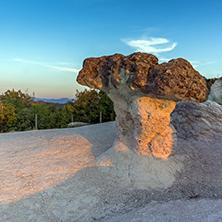 Sunrise at a rock formation The Stone Mushrooms near Beli plast village, Kardzhali Region, Bulgaria