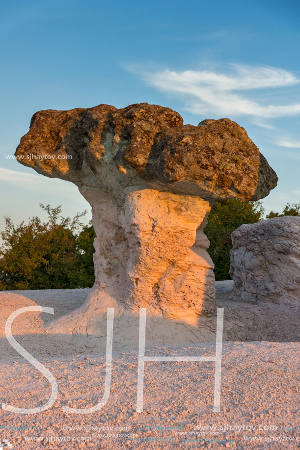 Amazing Sunrise at a rock formation The Stone Mushrooms near Beli plast village, Kardzhali Region, Bulgaria