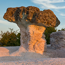 Amazing Sunrise at a rock formation The Stone Mushrooms near Beli plast village, Kardzhali Region, Bulgaria