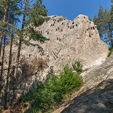 Amazing view of Thracian Sanctuary Eagle Rocks near town of Ardino, Kardzhali Region, Bulgaria