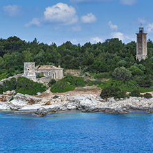 Lighthouse of Fiskardo village and beautiful sea bay, Kefalonia, Ionian islands, Greece