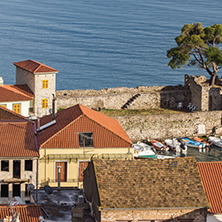 Amazing panorama with Fortification at the port of Nafpaktos town, Western Greece