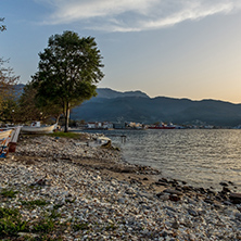 Sunset view on embankmen in Thassos town, East Macedonia and Thrace, Greece