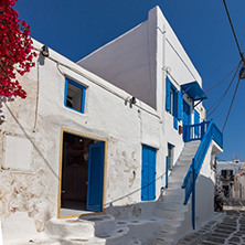 white houses in town of Mykonos, Cyclades Islands, Greece