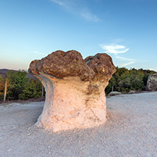 Sunrise at a rock formation The Stone Mushrooms near Beli plast village, Kardzhali Region, Bulgaria