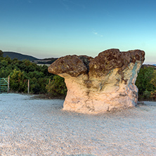 Sunrise at a rock formation The Stone Mushrooms near Beli plast village, Kardzhali Region, Bulgaria