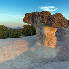 Amazing Sunrise at a rock formation The Stone Mushrooms near Beli plast village, Kardzhali Region, Bulgaria