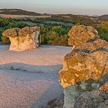 Sunrise view of rock formation The Stone Mushrooms, Kardzhali Region, Bulgaria