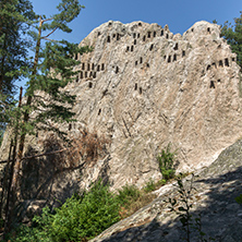 Panoramic view of Thracian Sanctuary Eagle Rocks near town of Ardino, Kardzhali Region, Bulgaria