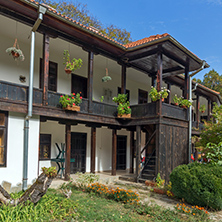 Courtyard and 19th century residential buildings in Zemen Monastery, Pernik Region, Bulgaria