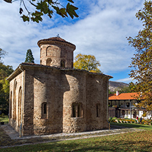 Autumn tree and church in  medieval  Zemen Monastery, Pernik Region, Bulgaria