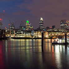 Panoramic night skyline of city of London, England, Great Britain