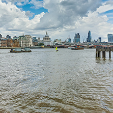Embankment of Thames river, London, England, United Kingdom