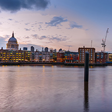 Night skyline of city of London and Thames river, England, Great Britain