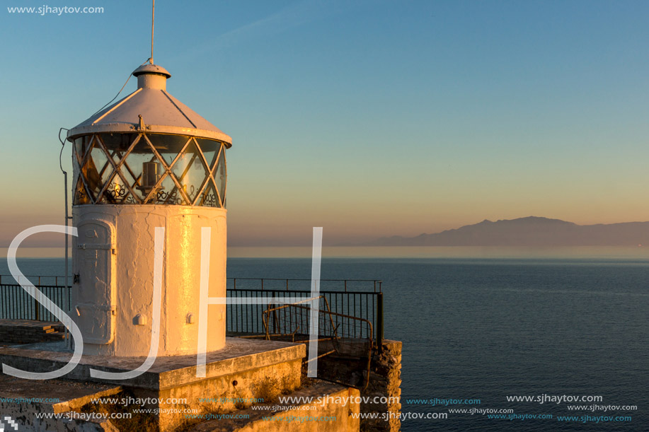 Sunset seascape of Lighthouse in Kavala, East Macedonia and Thrace, Greece